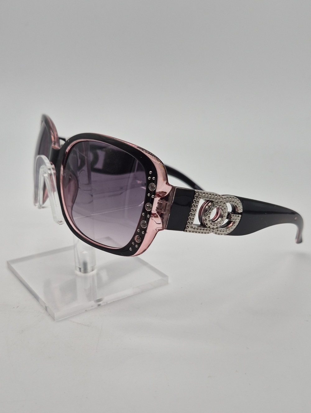 Designer-Inspired Black & Pink Women's Sunglasses with Accent Logo